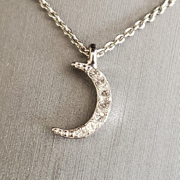 Spartina 449 Guiding Light Half Moon Necklace Silver Plate Dainty Small Crystals - Picture 3 of 7